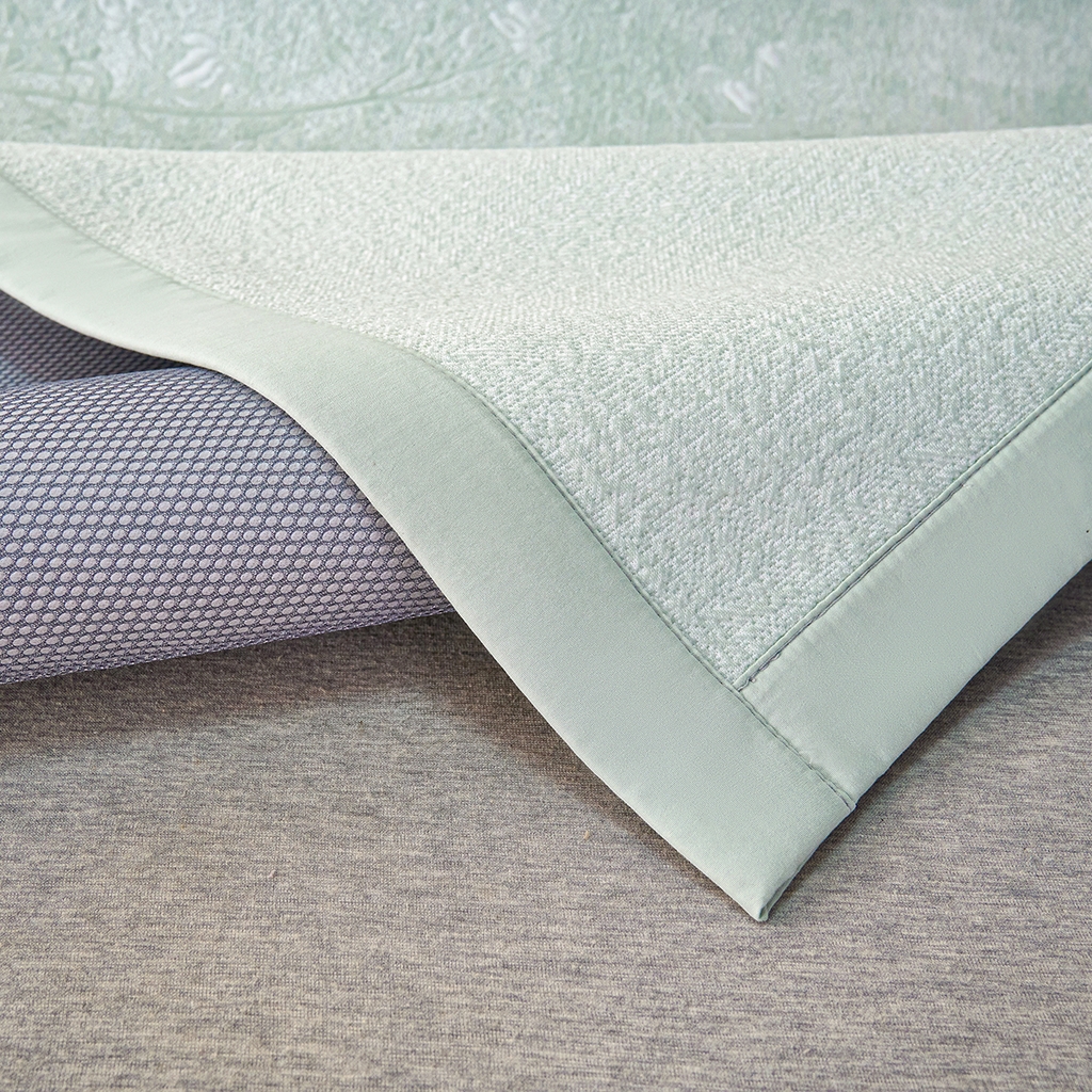 91家纺网 家纺一手货源 找家纺 莱家富 2026新款A类凉感豆豆席-平铺款 平铺款-喜上眉梢绿色