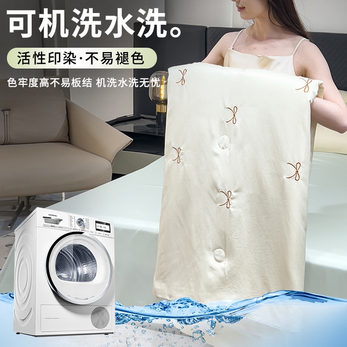 91家纺网 家纺一手货源 找家纺 憨豆家纺 2026新款刺绣水洗冰丝夏被四件套星球水洗真丝夏凉被（含抗菌棉）跨境外贸床笠款空 蝴蝶结-奶黄绿