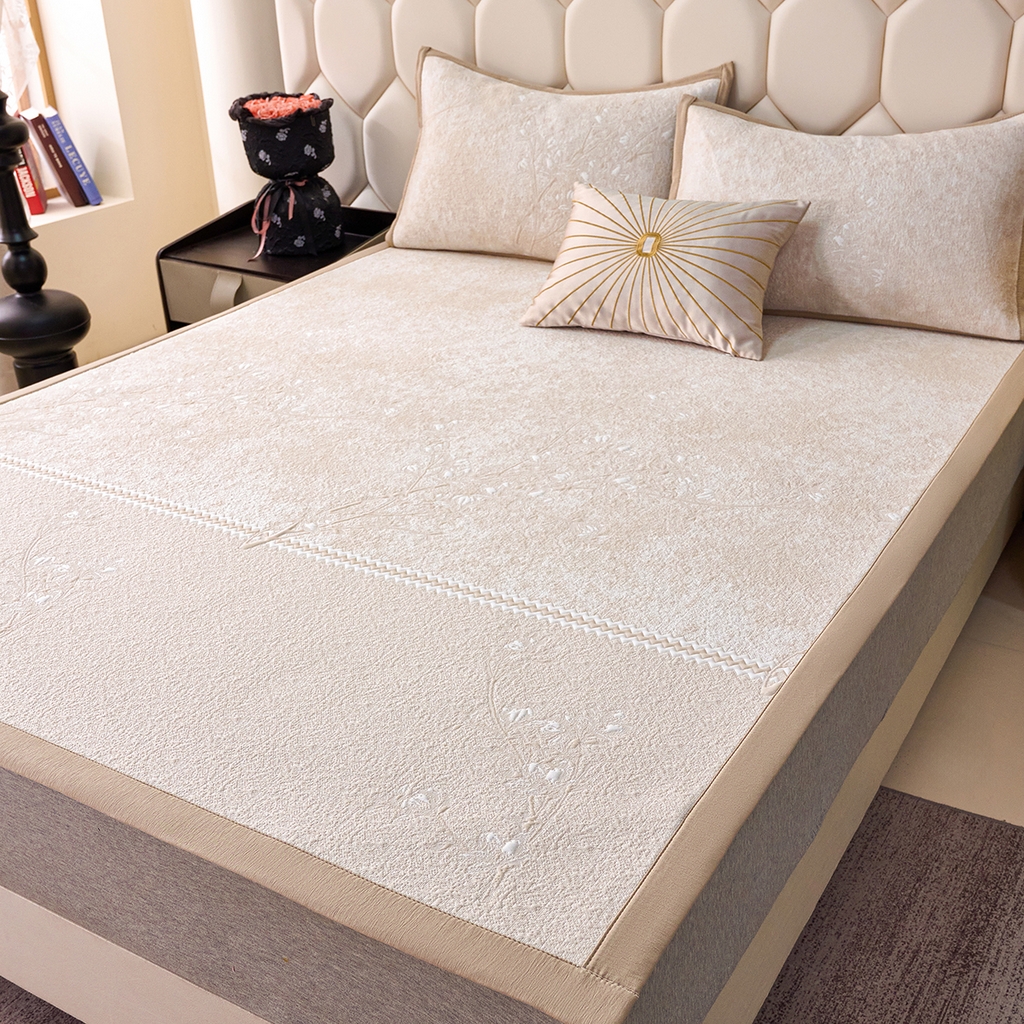 91家纺网 家纺一手货源 找家纺 莱家富 2026新款A类凉感豆豆席-平铺款 平铺款-喜上眉梢米色