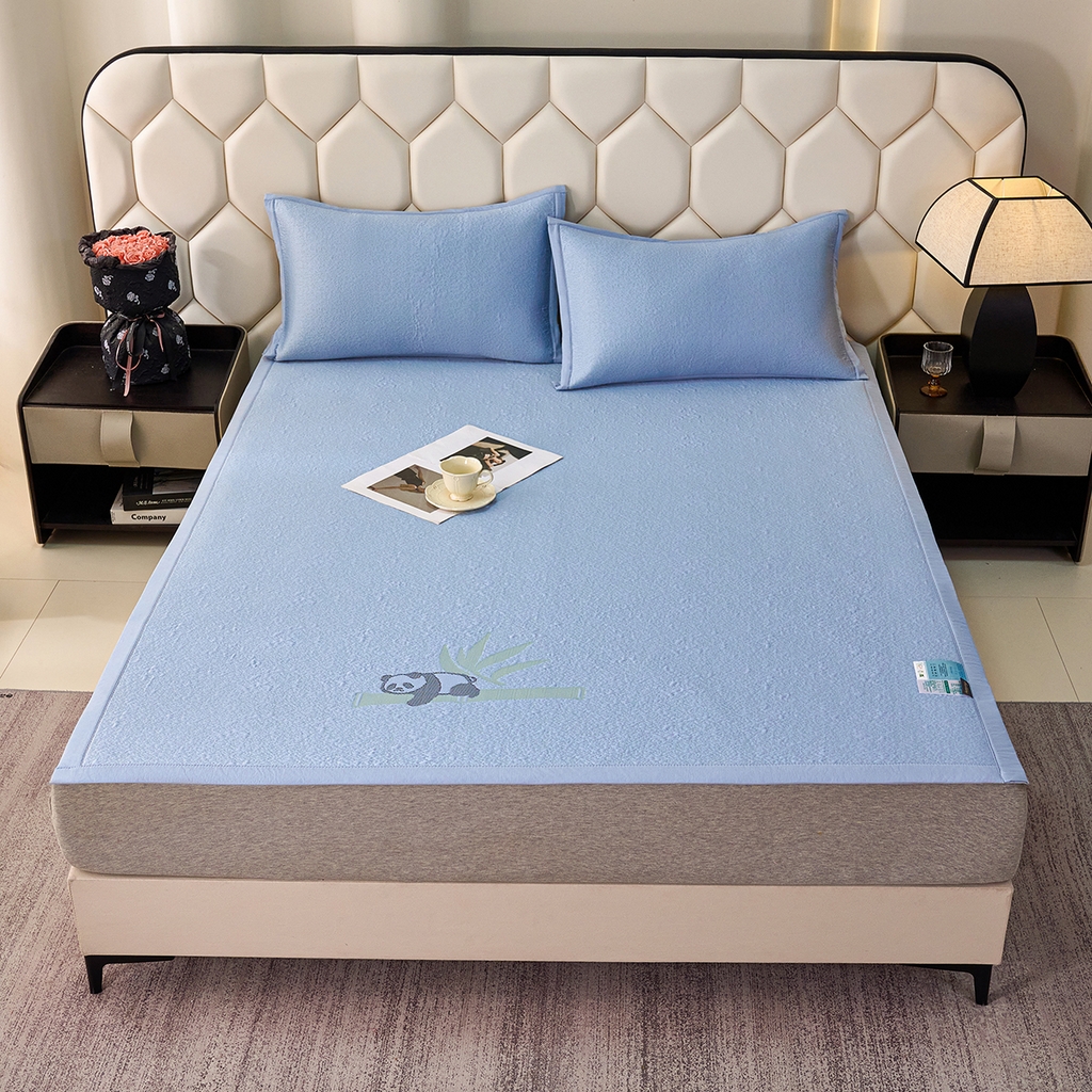 91家纺网 家纺一手货源 找家纺 莱家富 2026新款A类凉感豆豆席-平铺款 平铺款-熊猫蓝