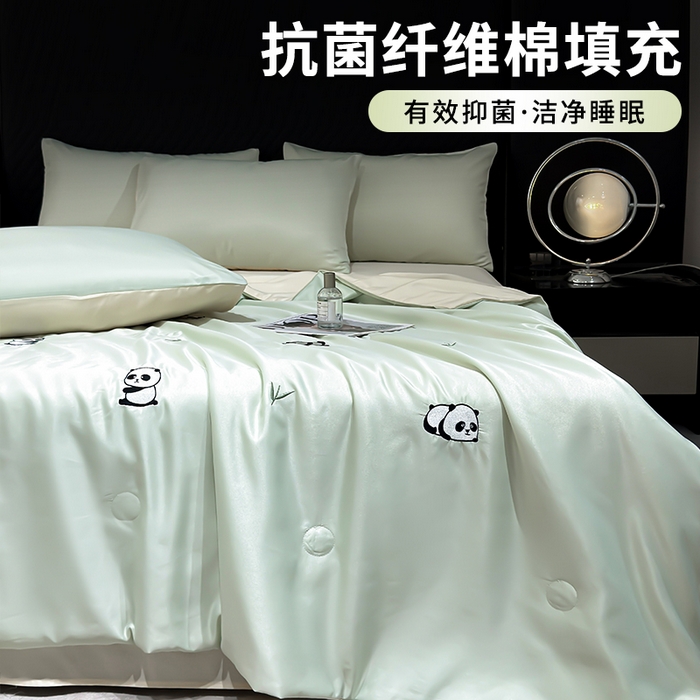 91家纺网 家纺一手货源 找家纺 憨豆家纺 2026新款刺绣水洗冰丝夏被四件套星球水洗真丝夏凉被（含抗菌棉）跨境外贸床笠款空 小熊猫-水果奶黄