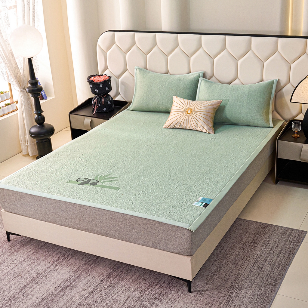 91家纺网 家纺一手货源 找家纺 莱家富 2026新款A类凉感豆豆席-平铺款 平铺款-熊猫绿