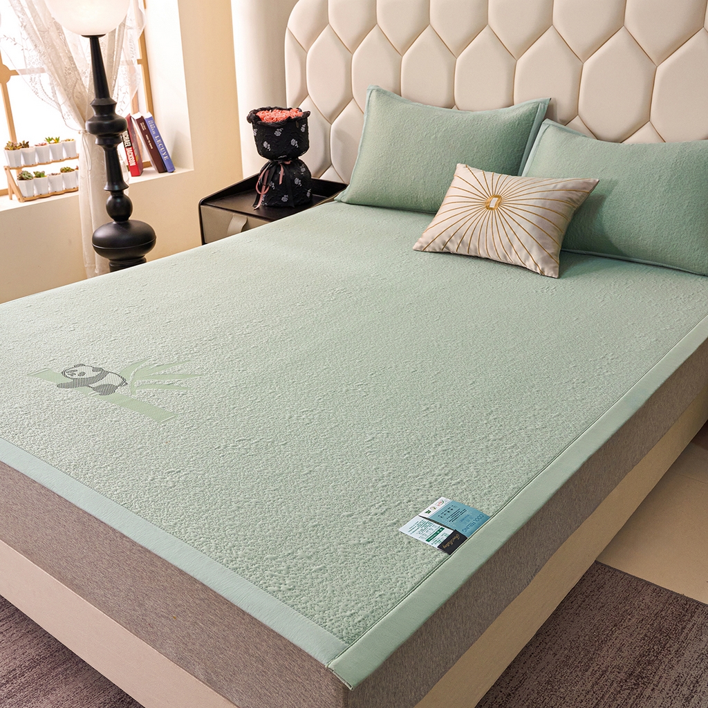 91家纺网 家纺一手货源 找家纺 莱家富 2026新款A类凉感豆豆席-平铺款 平铺款-熊猫绿