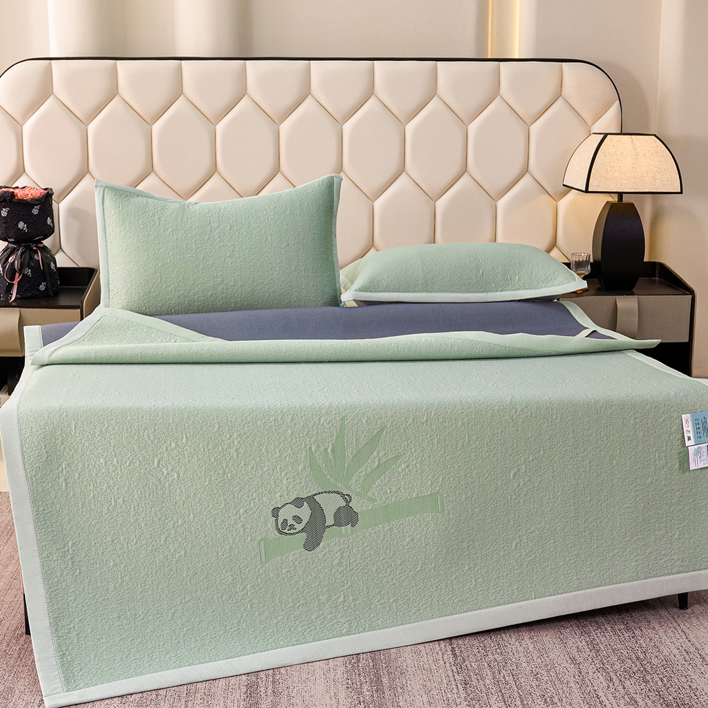 91家纺网 家纺一手货源 找家纺 莱家富 2026新款A类凉感豆豆席-平铺款 平铺款-熊猫绿