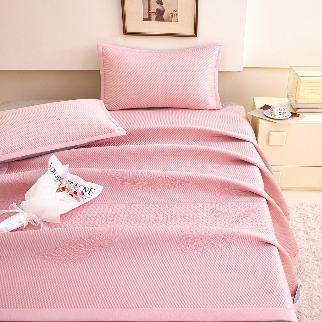 91家纺网 家纺一手货源 找家纺 莱家富 2026新款A类凉感豆豆席-平铺款 平铺款-羽毛粉