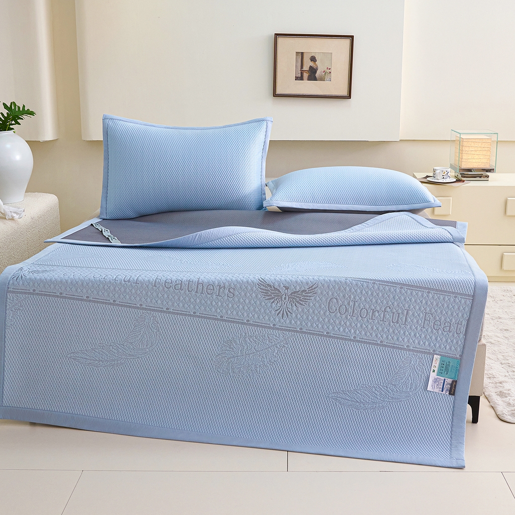 91家纺网 家纺一手货源 找家纺 莱家富 2026新款A类凉感豆豆席-平铺款 平铺款-羽毛蓝