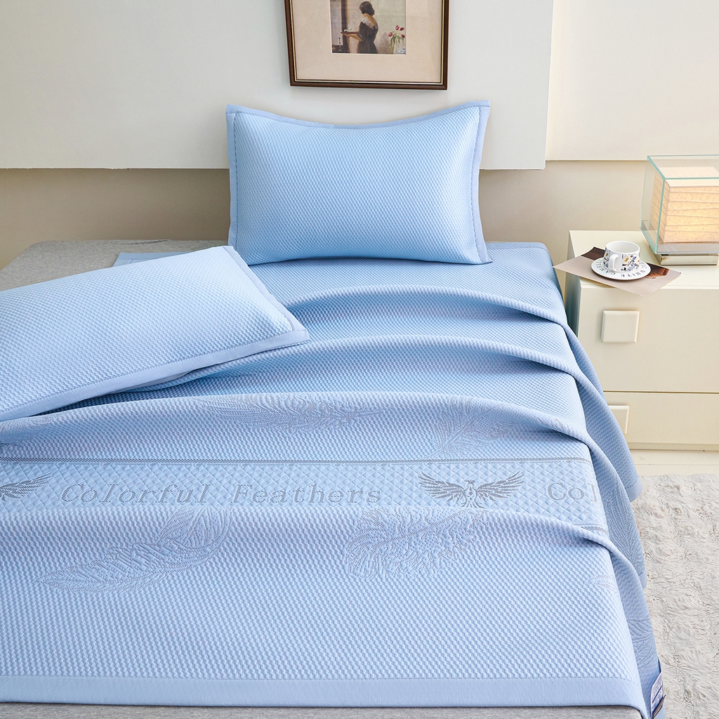 91家纺网 家纺一手货源 找家纺 莱家富 2026新款A类凉感豆豆席-平铺款 平铺款-羽毛蓝