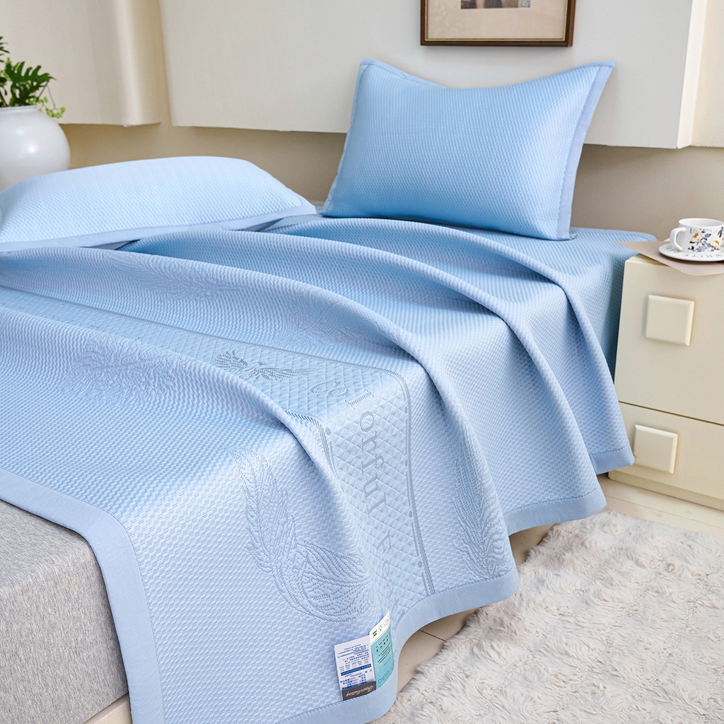 91家纺网 家纺一手货源 找家纺 莱家富 2026新款A类凉感豆豆席-平铺款 平铺款-羽毛蓝