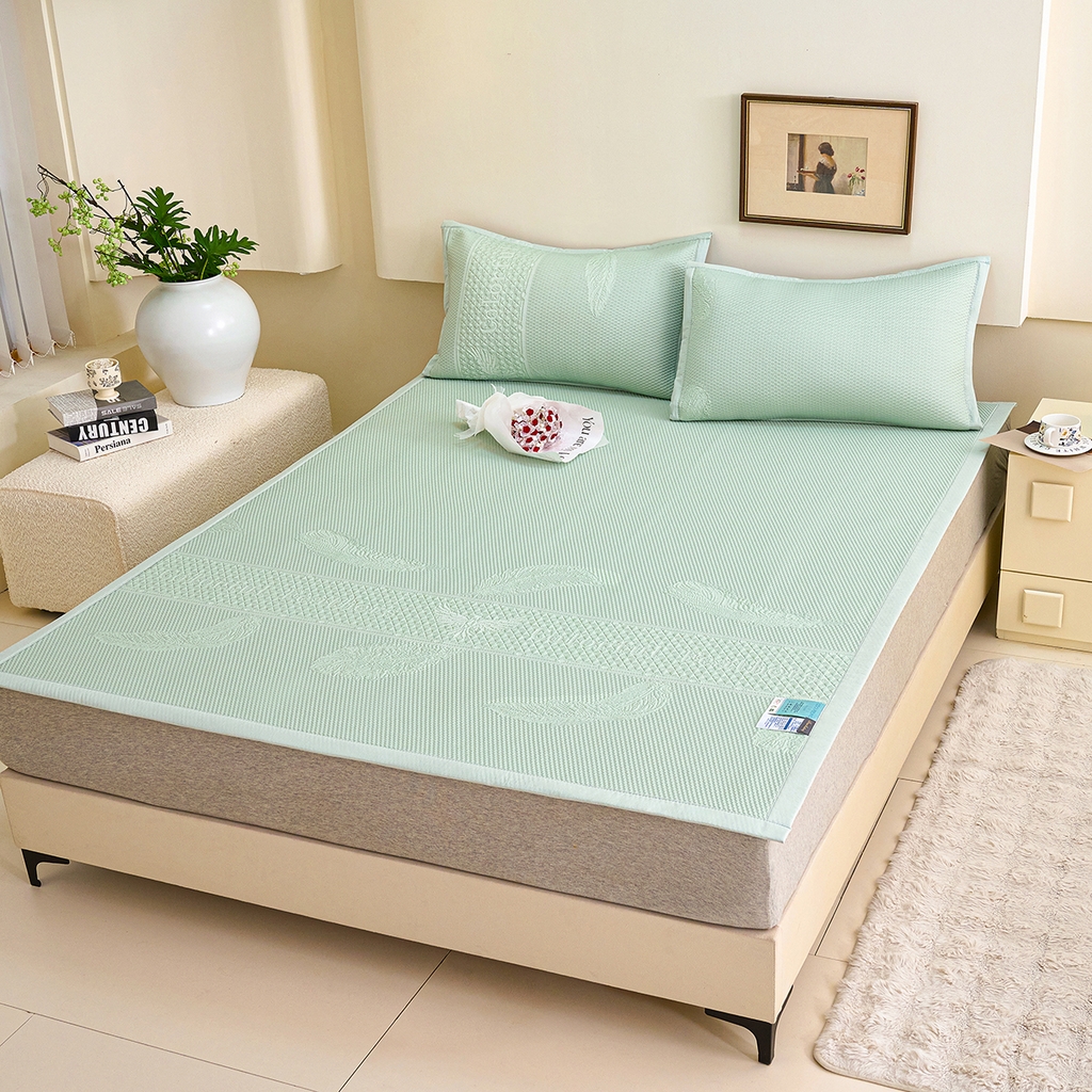 91家纺网 家纺一手货源 找家纺 莱家富 2026新款A类凉感豆豆席-平铺款 平铺款-羽毛绿