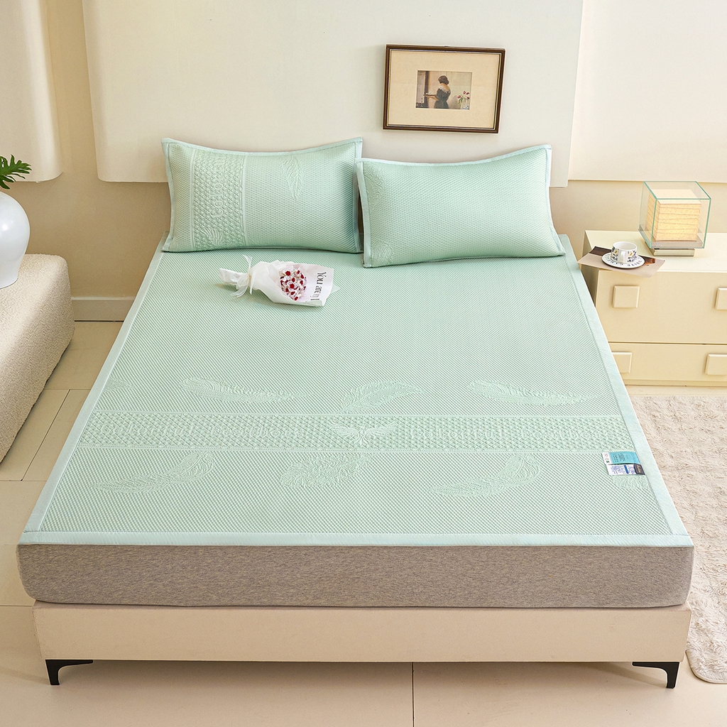 91家纺网 家纺一手货源 找家纺 莱家富 2026新款A类凉感豆豆席-平铺款 平铺款-羽毛绿