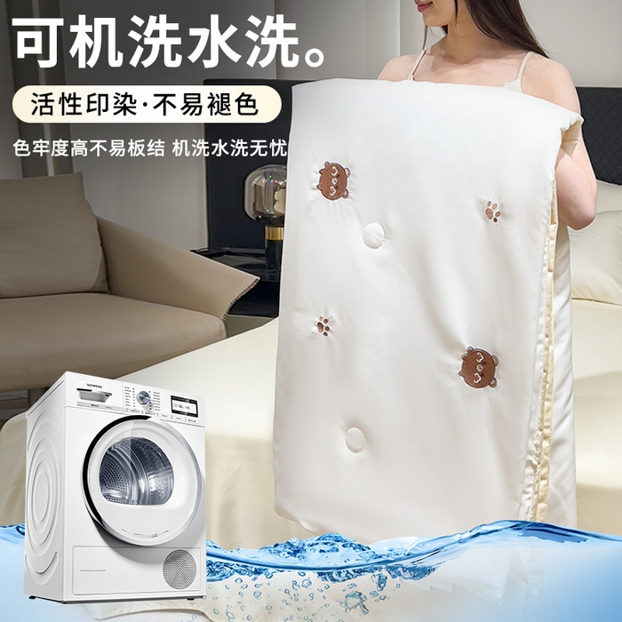 91家纺网 家纺一手货源 找家纺 憨豆家纺 2026新款刺绣水洗冰丝夏被四件套星球水洗真丝夏凉被（含抗菌棉）跨境外贸床笠款空 小熊-奶白黄