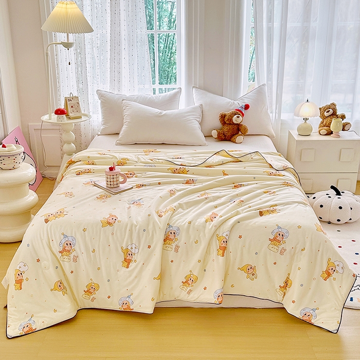 91家纺网 家纺一手货源 找家纺 宜家坊 2026新款A类针织棉嘟嘟被夏被春秋被空调被儿童学生被子被芯 奶黄星星