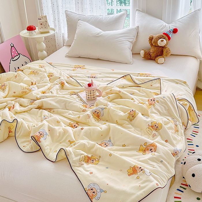 91家纺网 家纺一手货源 找家纺 宜家坊 2026新款A类针织棉嘟嘟被夏被春秋被空调被儿童学生被子被芯 奶黄星星