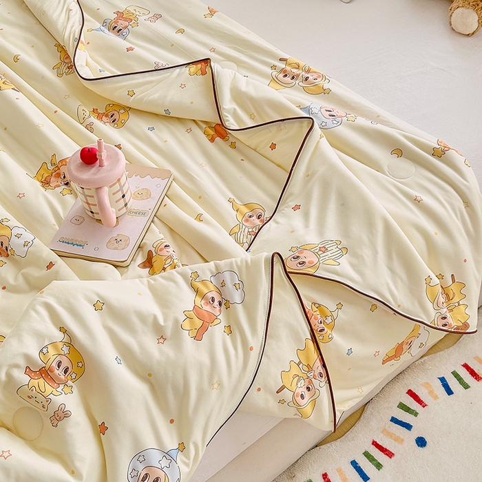 91家纺网 家纺一手货源 找家纺 宜家坊 2026新款A类针织棉嘟嘟被夏被春秋被空调被儿童学生被子被芯 奶黄星星