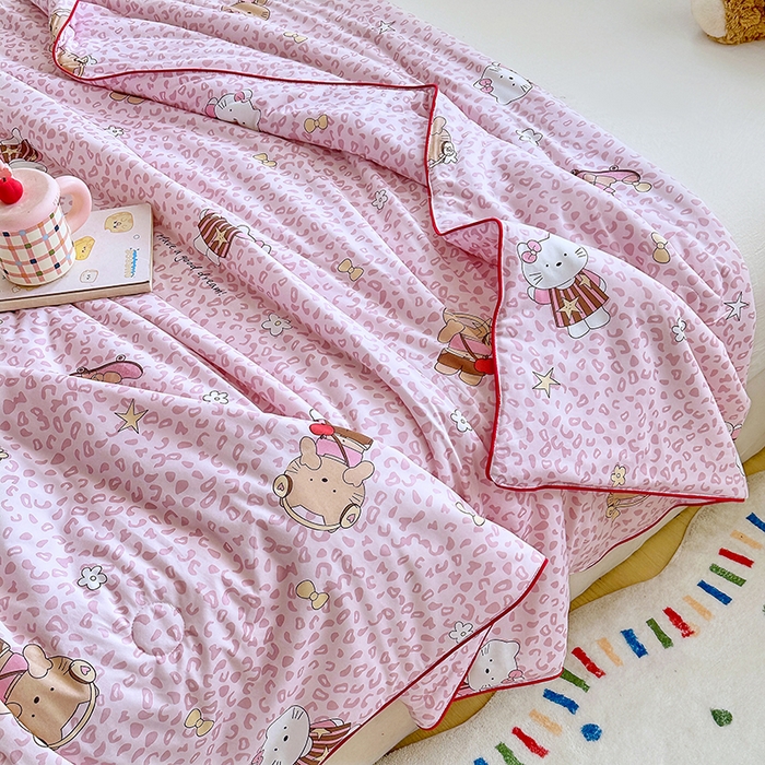 91家纺网 家纺一手货源 找家纺 宜家坊 2026新款A类针织棉嘟嘟被夏被春秋被空调被儿童学生被子被芯 粉粉豹纹猫