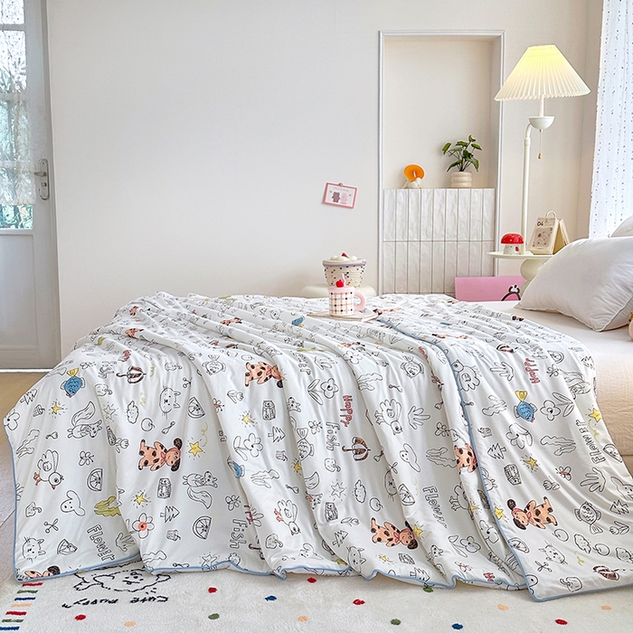 91家纺网 家纺一手货源 找家纺 宜家坊 2026新款A类针织棉嘟嘟被夏被春秋被空调被儿童学生被子被芯 简笔画