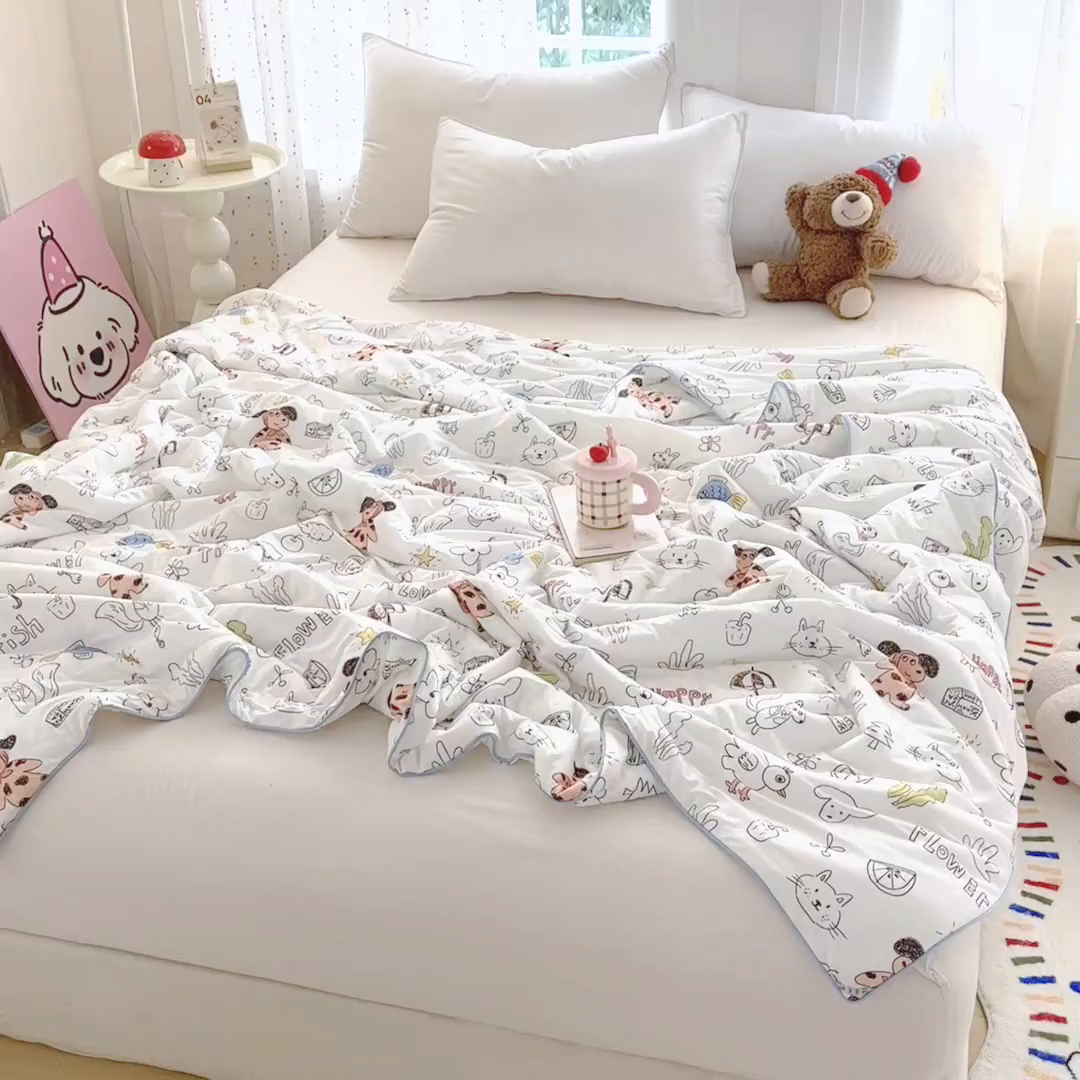 91家纺网 家纺一手货源 找家纺 宜家坊 2026新款A类针织棉嘟嘟被夏被春秋被空调被儿童学生被子被芯 简笔画