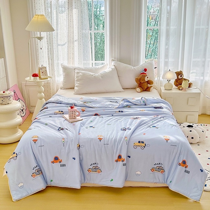 91家纺网 家纺一手货源 找家纺 宜家坊 2026新款A类针织棉嘟嘟被夏被春秋被空调被儿童学生被子被芯 小汽车