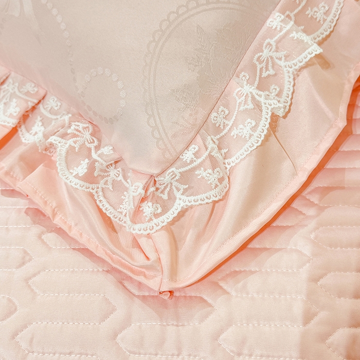 91家纺网 家纺一手货源 找家纺 优贝家纺 2026春夏新款提花水洗天丝冰丝天丝韩版夹棉床盖四件套 花涧-粉玉