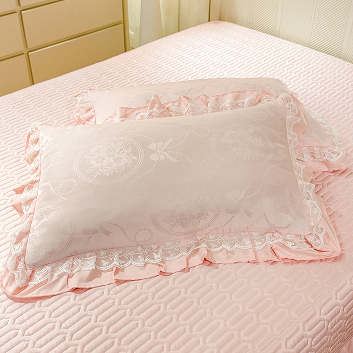 91家纺网 家纺一手货源 找家纺 优贝家纺 2026春夏新款提花水洗天丝冰丝天丝韩版夹棉床盖四件套 花涧-粉玉