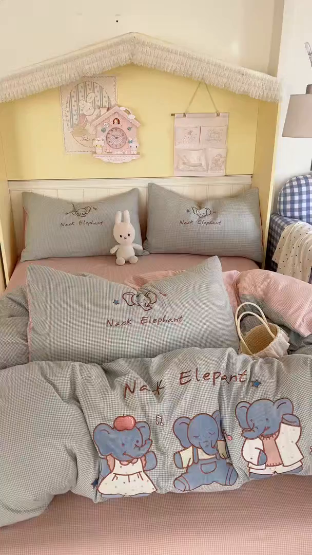 91家纺网 家纺一手货源 找家纺 宜家坊 2026直播热款卡通贴布绣加厚仿棉古棉单人双人单倍套三四件套 吉象三宝