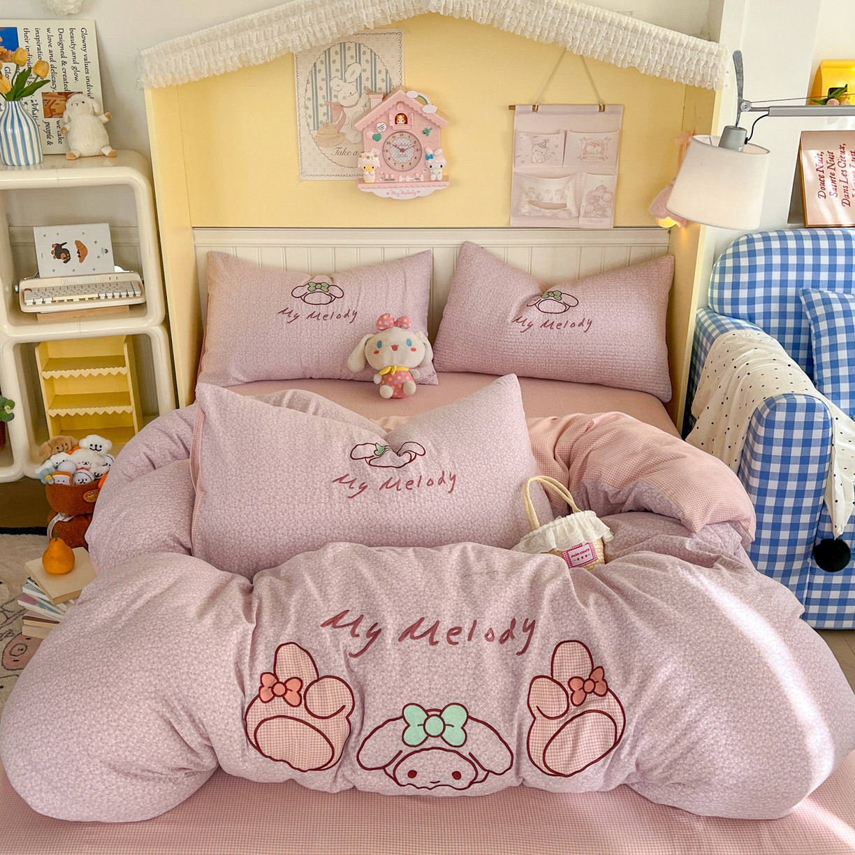 91家纺网 家纺一手货源 找家纺 宜家坊 2026直播热款卡通贴布绣加厚仿棉古棉单人双人单倍套三四件套 美小蒂