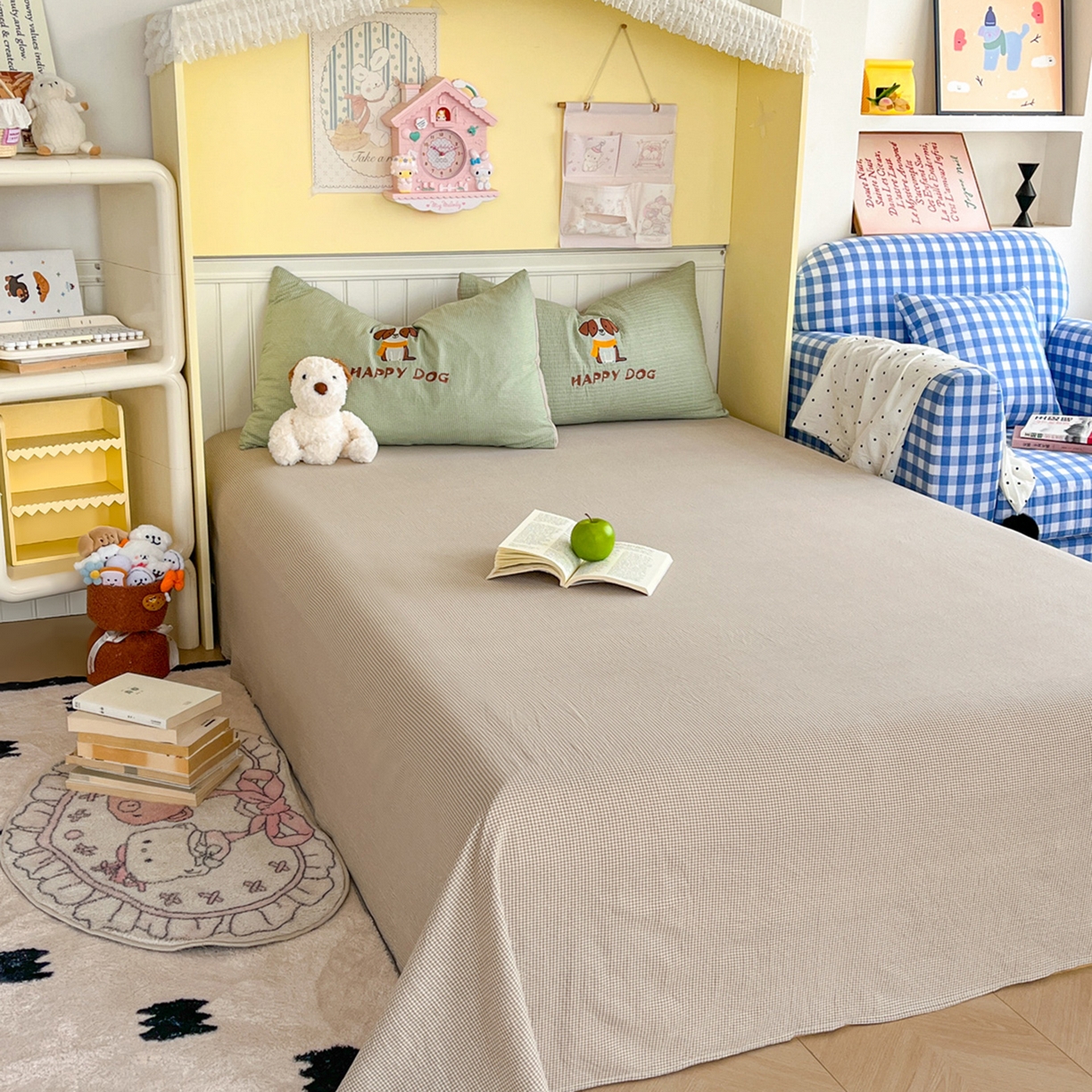 91家纺网 家纺一手货源 找家纺 宜家坊 2026直播热款卡通贴布绣加厚仿棉古棉单人双人单倍套三四件套 旺旺狗狗