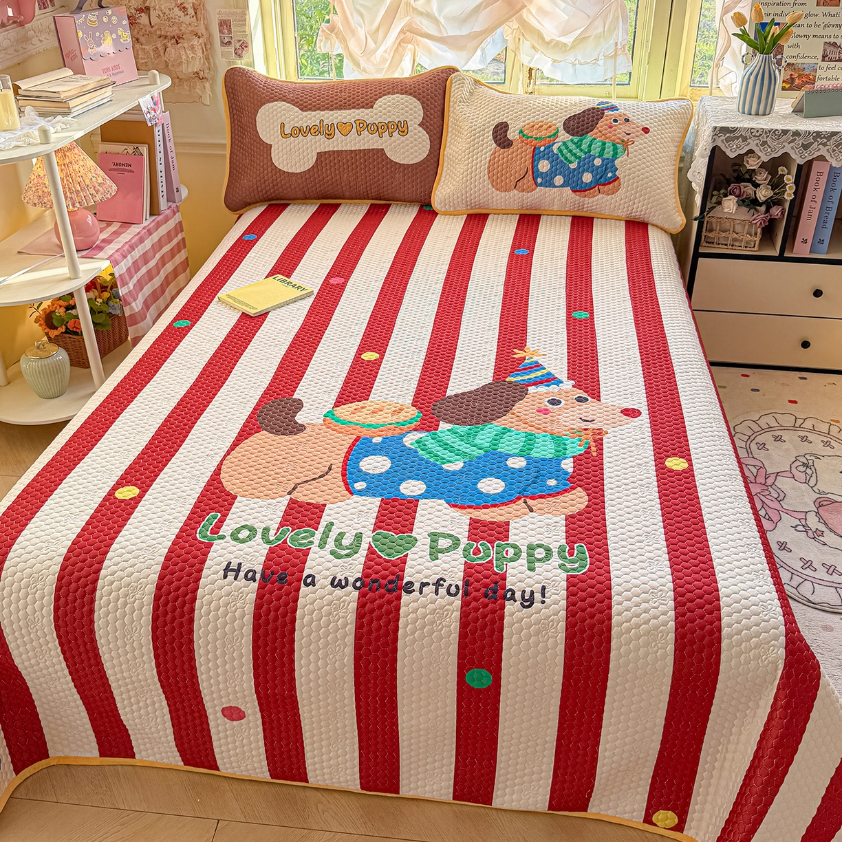 91家纺网 家纺一手货源 找家纺 （总）宜家坊 2026新款金豆豆床盖A类针织棉印花大版卡通床盖三四件套