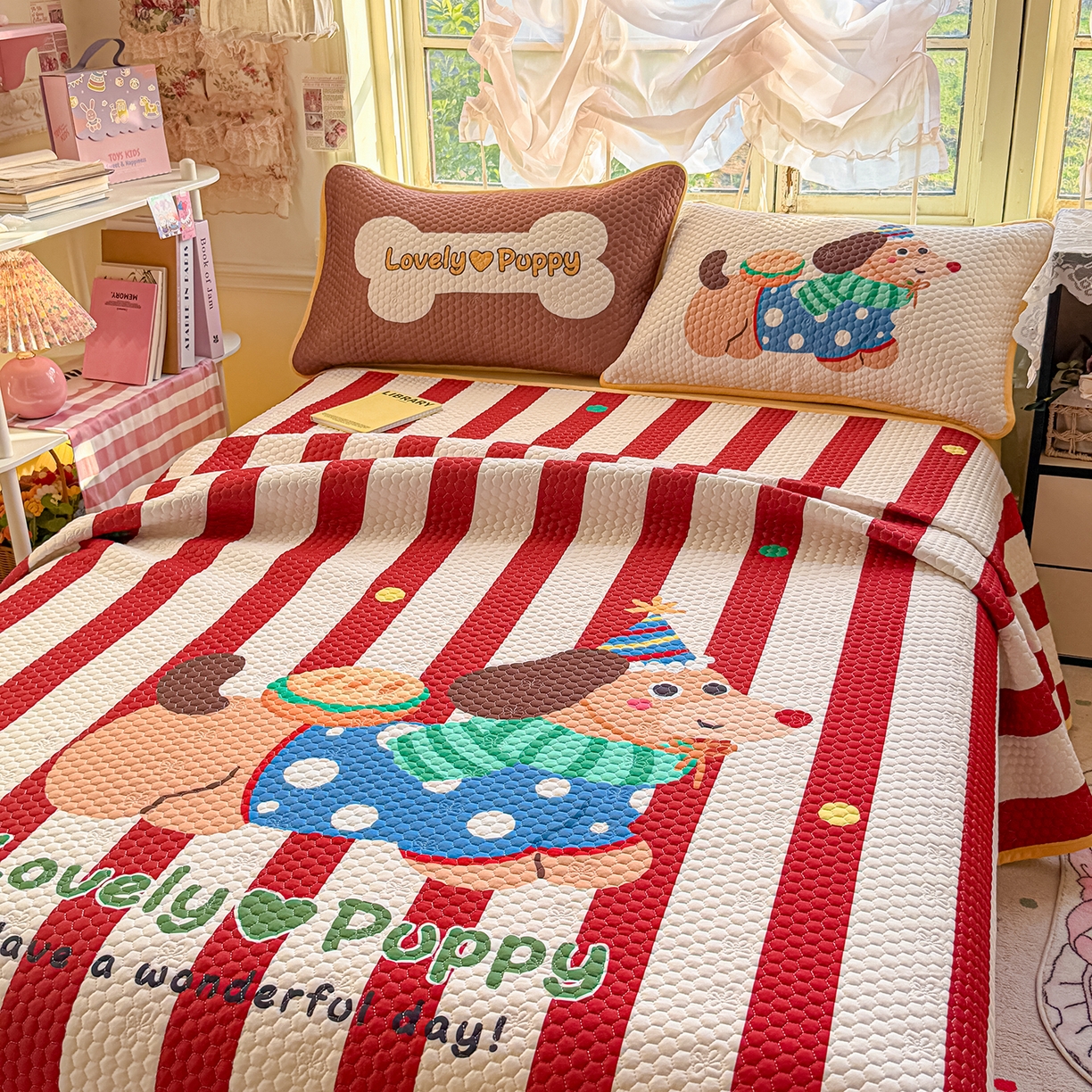 91家纺网 家纺一手货源 找家纺 （总）宜家坊 2026新款金豆豆床盖A类针织棉印花大版卡通床盖三四件套