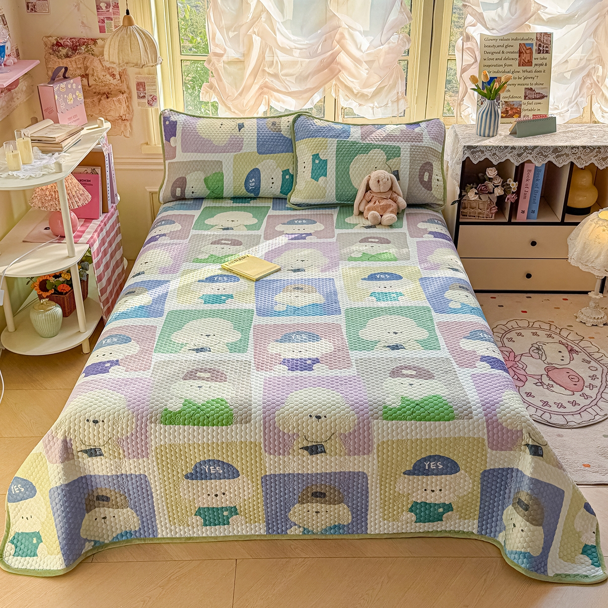 91家纺网 家纺一手货源 找家纺 （总）宜家坊 2026新款金豆豆床盖A类针织棉印花大版卡通床盖三四件套