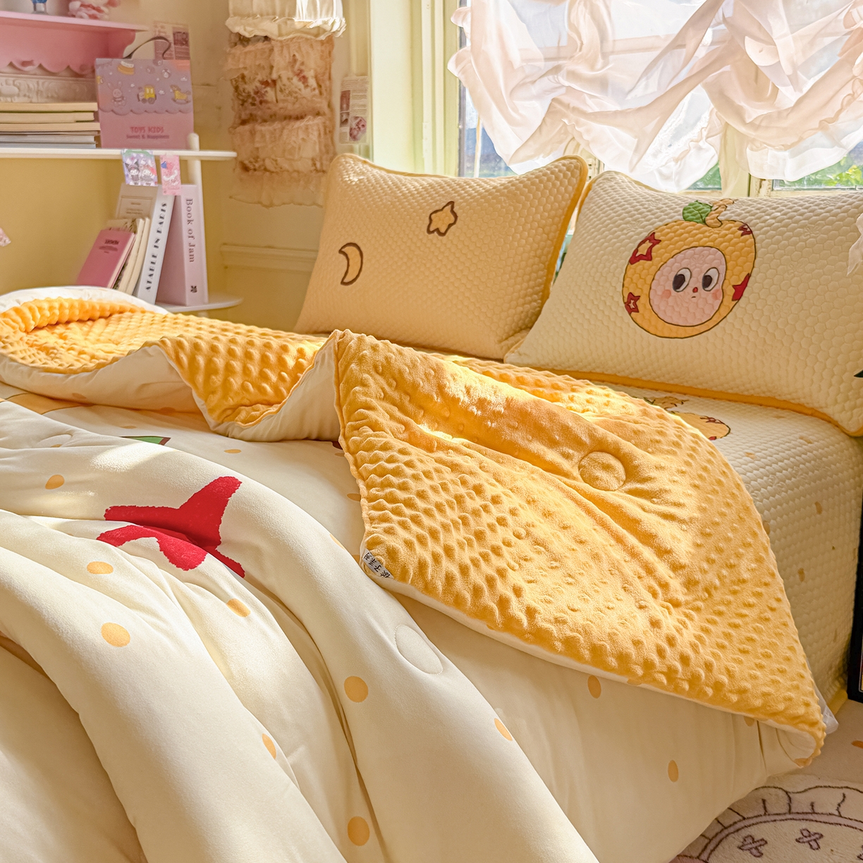 91家纺网 家纺一手货源 找家纺 宜家坊 2026直播热款A类针织棉豆豆被夏被春秋被空调被儿童学生大版卡通被子被芯 幸运星星