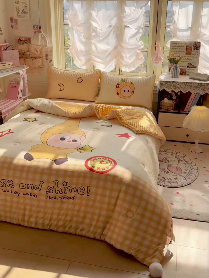 91家纺网 家纺一手货源 找家纺 宜家坊 2026直播热款A类针织棉豆豆被夏被春秋被空调被儿童学生大版卡通被子被芯 幸运星星