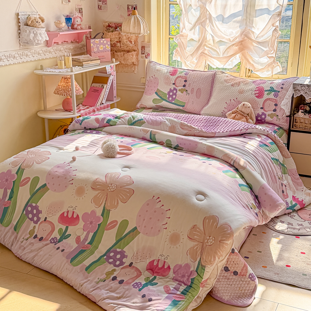 91家纺网 家纺一手货源 找家纺 宜家坊 2026直播热款A类针织棉豆豆被夏被春秋被空调被儿童学生大版卡通被子被芯 花仙子