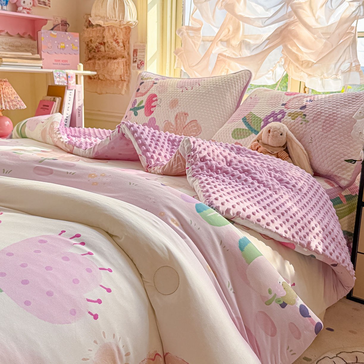 91家纺网 家纺一手货源 找家纺 宜家坊 2026直播热款A类针织棉豆豆被夏被春秋被空调被儿童学生大版卡通被子被芯 花仙子