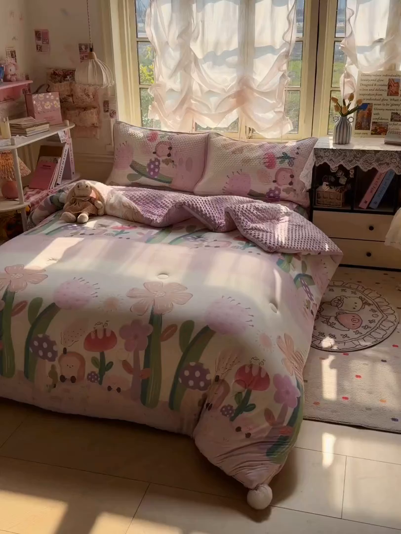 91家纺网 家纺一手货源 找家纺 宜家坊 2026直播热款A类针织棉豆豆被夏被春秋被空调被儿童学生大版卡通被子被芯 花仙子