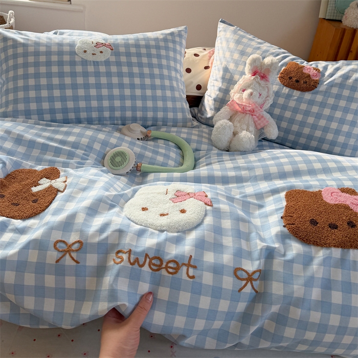 91家纺网 家纺一手货源 找家纺 暖生活 2026新款全棉纯棉水洗棉印+绣四件套（会员➖5 改床笠➕10） 三只兔喵