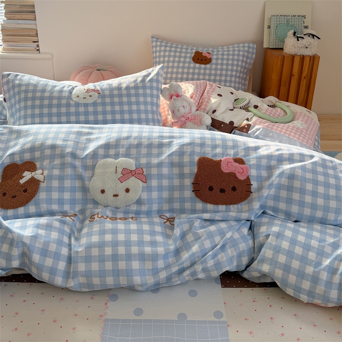 91家纺网 家纺一手货源 找家纺 暖生活 2026新款全棉纯棉水洗棉印+绣四件套（会员➖5 改床笠➕10） 三只兔喵