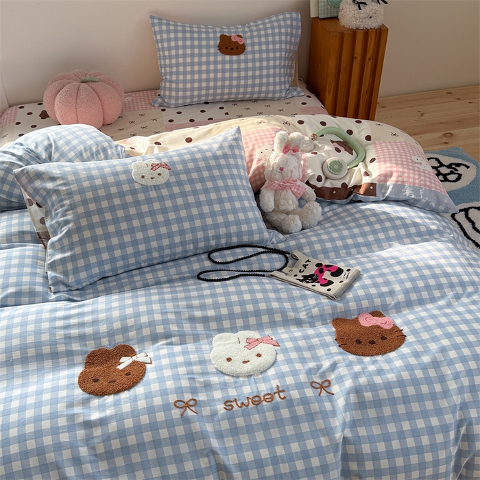 91家纺网 家纺一手货源 找家纺 暖生活 2026新款全棉纯棉水洗棉印+绣四件套（会员➖5 改床笠➕10） 三只兔喵