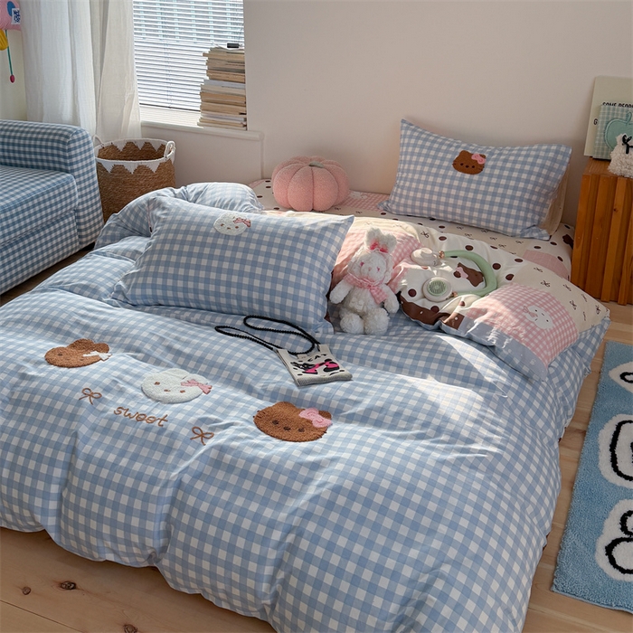 91家纺网 家纺一手货源 找家纺 暖生活 2026新款全棉纯棉水洗棉印+绣四件套（会员➖5 改床笠➕10） 三只兔喵