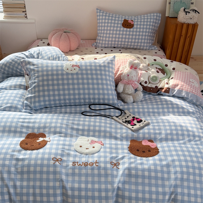 91家纺网 家纺一手货源 找家纺 暖生活 2026新款全棉纯棉水洗棉印+绣四件套（会员➖5 改床笠➕10） 三只兔喵