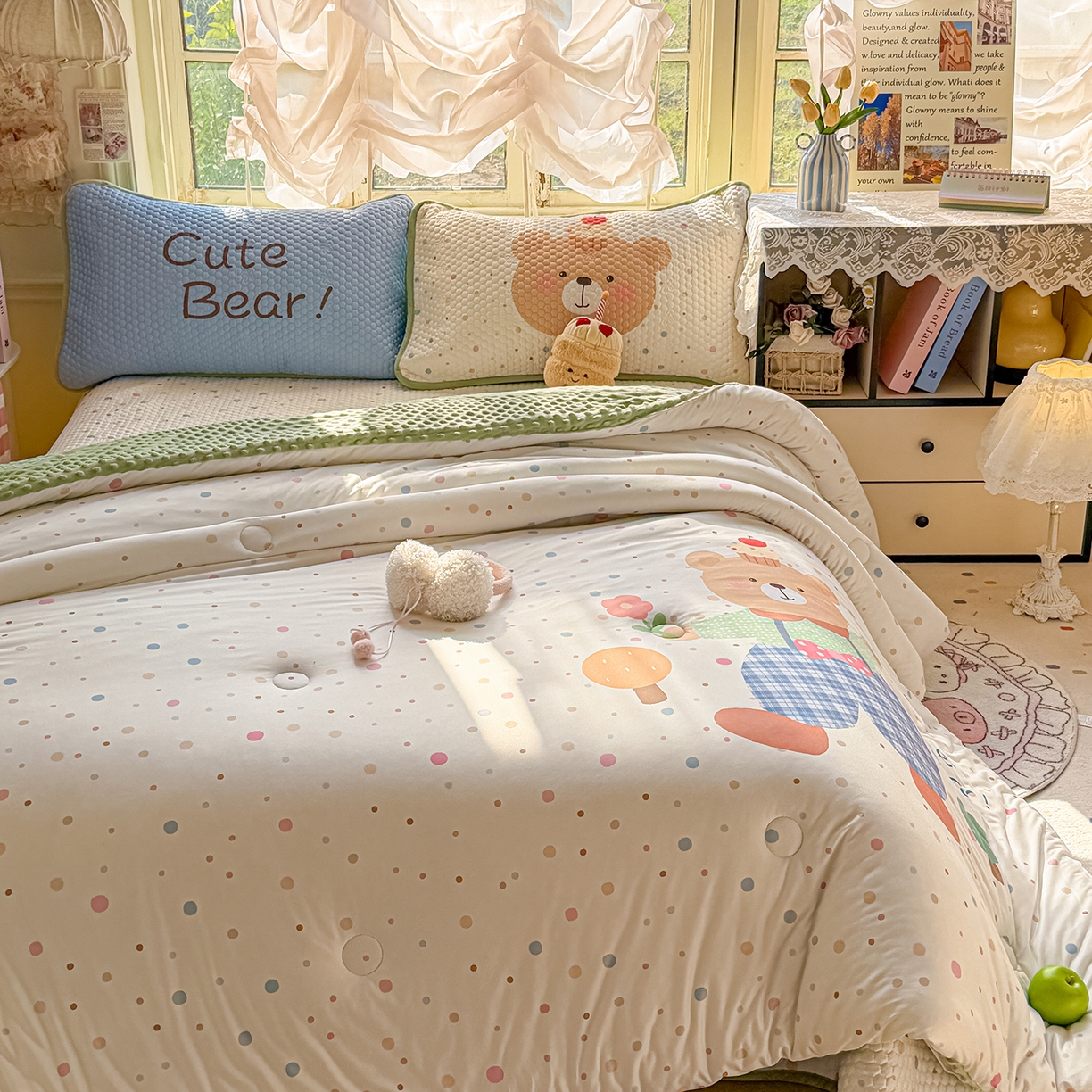 91家纺网 家纺一手货源 找家纺 宜家坊 2026直播热款A类针织棉豆豆被夏被春秋被空调被儿童学生大版卡通被子被芯 可爱小熊