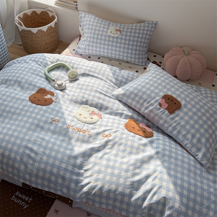 91家纺网 家纺一手货源 找家纺 暖生活 2026新款全棉纯棉水洗棉印+绣四件套（会员➖5 改床笠➕10） 三只兔喵