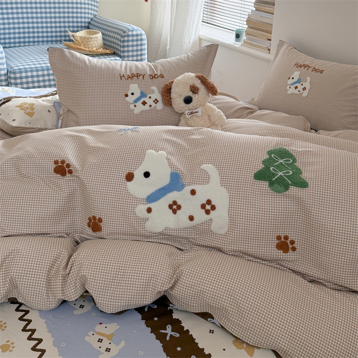 暖生活 2026新款全棉纯棉水洗棉印+绣四件套（会员➖5 改床笠➕10） 汪汪脚印