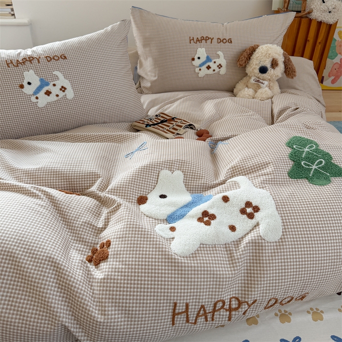 91家纺网 家纺一手货源 找家纺 暖生活 2026新款全棉纯棉水洗棉印+绣四件套（会员➖5 改床笠➕10） 汪汪脚印