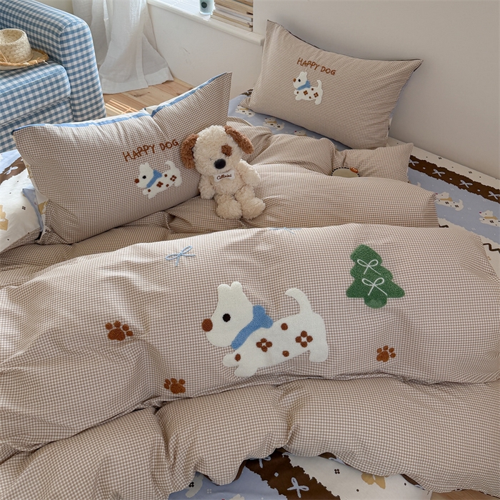 91家纺网 家纺一手货源 找家纺 暖生活 2026新款全棉纯棉水洗棉印+绣四件套（会员➖5 改床笠➕10） 汪汪脚印