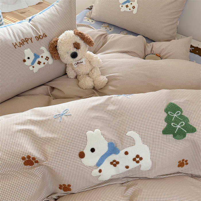 91家纺网 家纺一手货源 找家纺 暖生活 2026新款全棉纯棉水洗棉印+绣四件套（会员➖5 改床笠➕10） 汪汪脚印