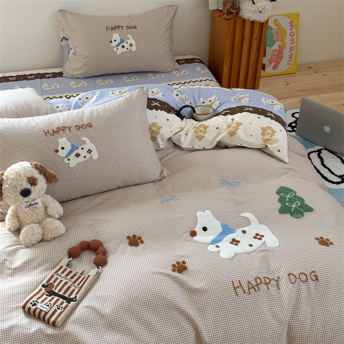 91家纺网 家纺一手货源 找家纺 暖生活 2026新款全棉纯棉水洗棉印+绣四件套（会员➖5 改床笠➕10） 汪汪脚印