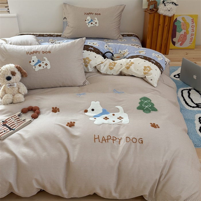 91家纺网 家纺一手货源 找家纺 暖生活 2026新款全棉纯棉水洗棉印+绣四件套（会员➖5 改床笠➕10） 汪汪脚印