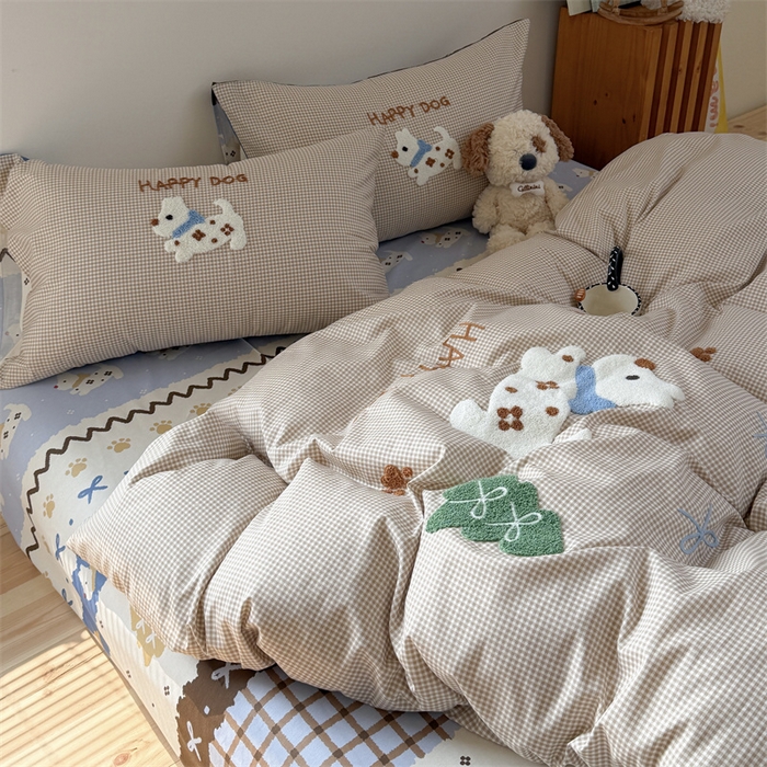 91家纺网 家纺一手货源 找家纺 暖生活 2026新款全棉纯棉水洗棉印+绣四件套（会员➖5 改床笠➕10） 汪汪脚印