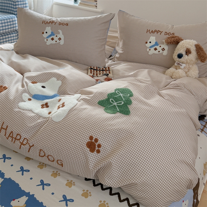 91家纺网 家纺一手货源 找家纺 暖生活 2026新款全棉纯棉水洗棉印+绣四件套（会员➖5 改床笠➕10） 汪汪脚印